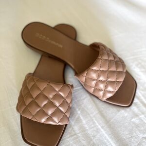 Women’s sandals, flats, slides, faux leather, color tan, size 7 1/2